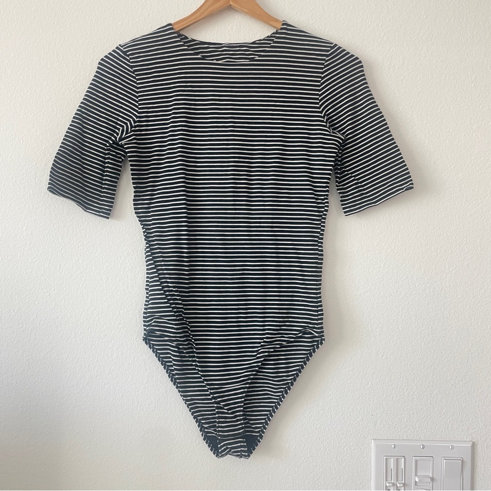 Everlane Navy and White Striped Body suit
